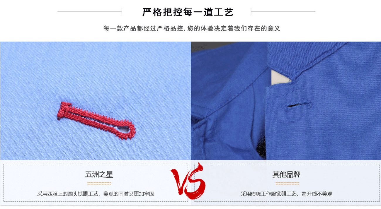 防靜電工作服套裝扣眼細節對比-五洲之星