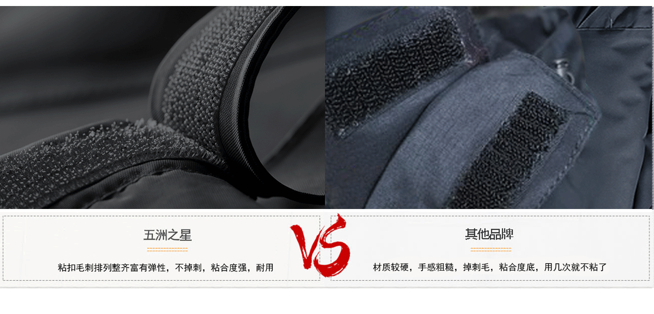 藍色外套沖鋒衣粘扣毛刺排列整齊，不掉刺，粘合度高