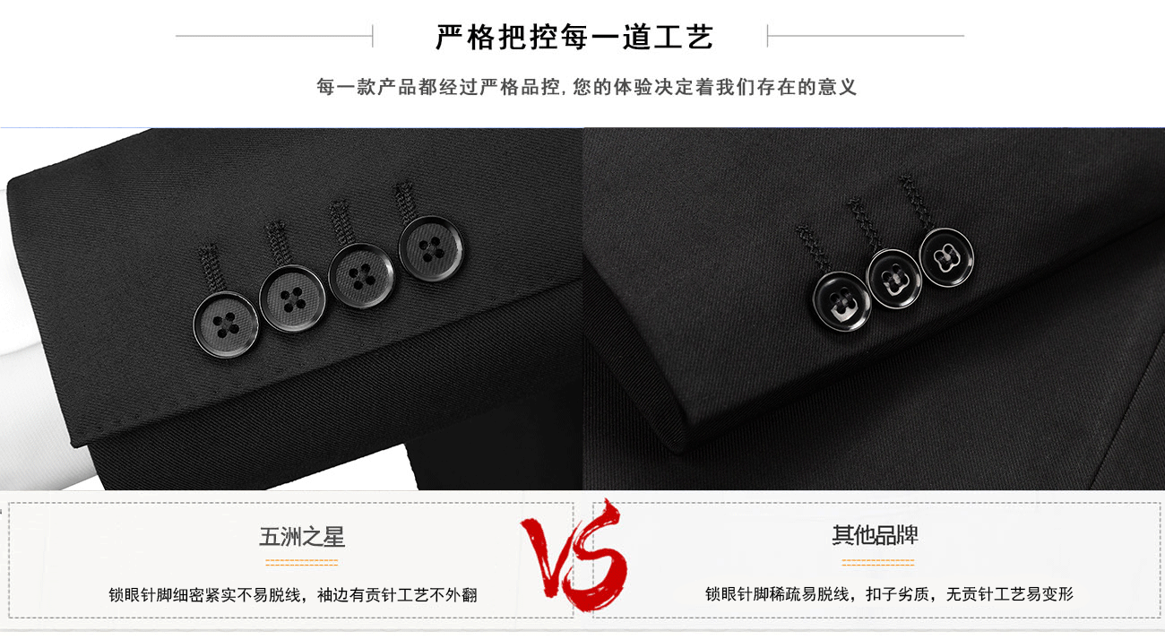 雙排扣休閑男士西服袖扣的縫制工藝對比