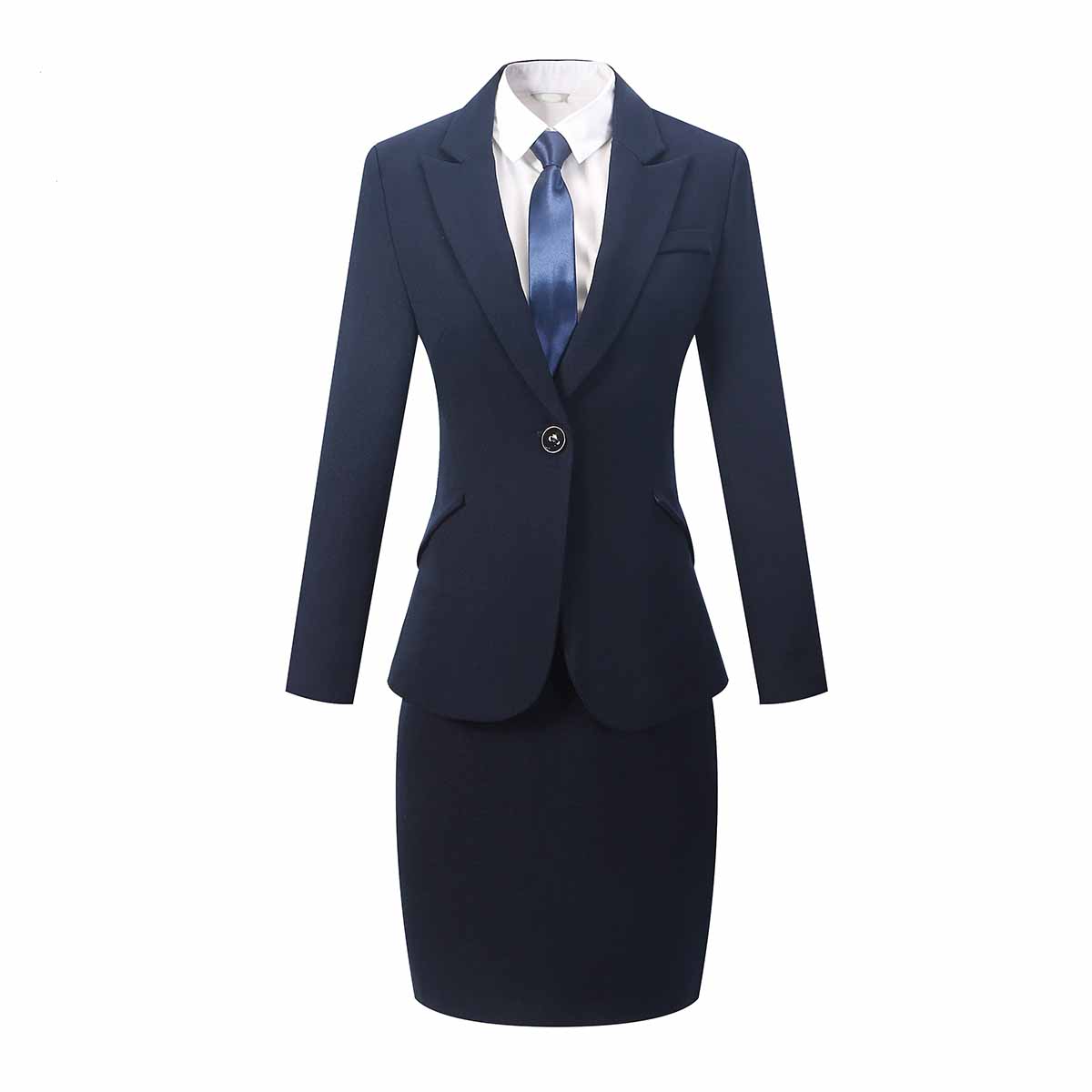 一粒扣黑色女士西服套裙定制-一粒扣黑色女士西服套裙款式圖片-五洲之